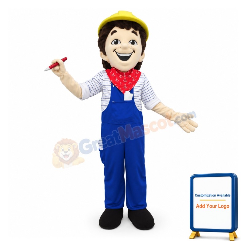 Smiling Construction Worker Mascot Costume