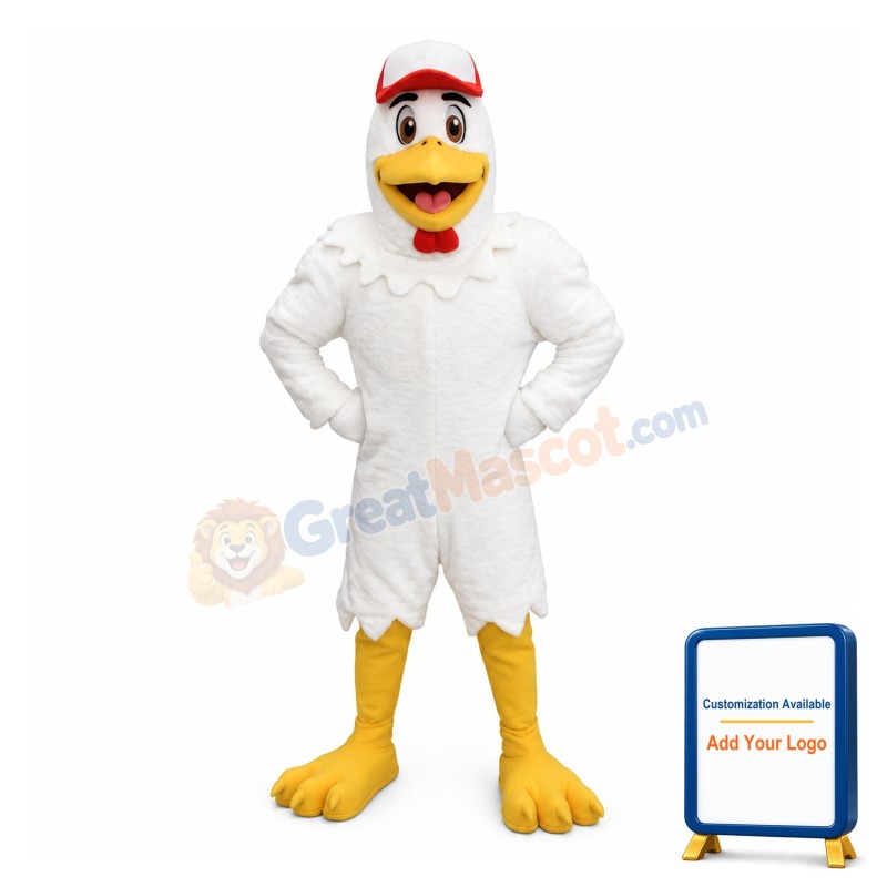 Power White Rooster Mascot Adult Costume