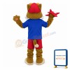 Lovely Brown Cat Aviator Mascot Costume With Red Airplane Model