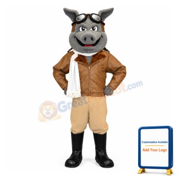 Gray Pig Aviator Mascot Adult Costume