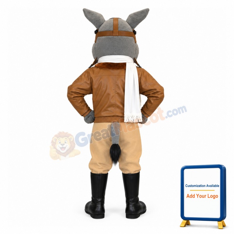 Gray Pig Aviator Mascot Adult Costume