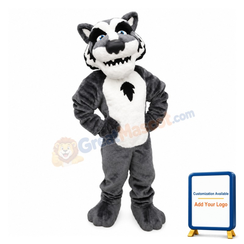 Thin Teeth Gray Tiger Mascot Adult Costume