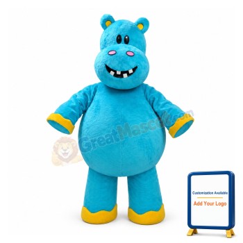 Cute Cartoon Blue Hippo Mascot Costume
