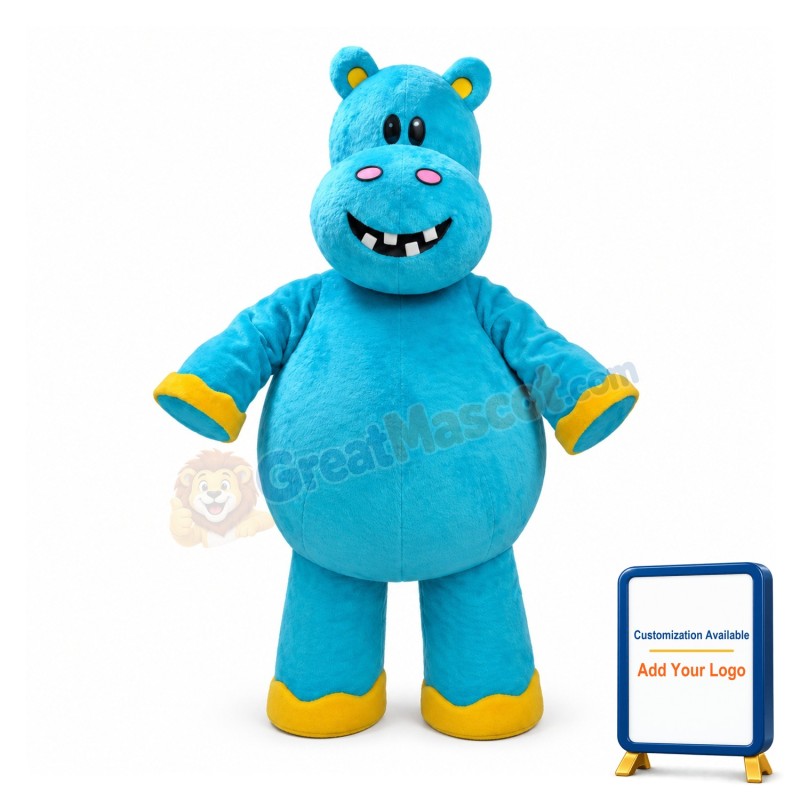 Cute Cartoon Blue Hippo Mascot Costume