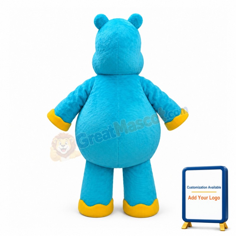 Cute Cartoon Blue Hippo Mascot Costume