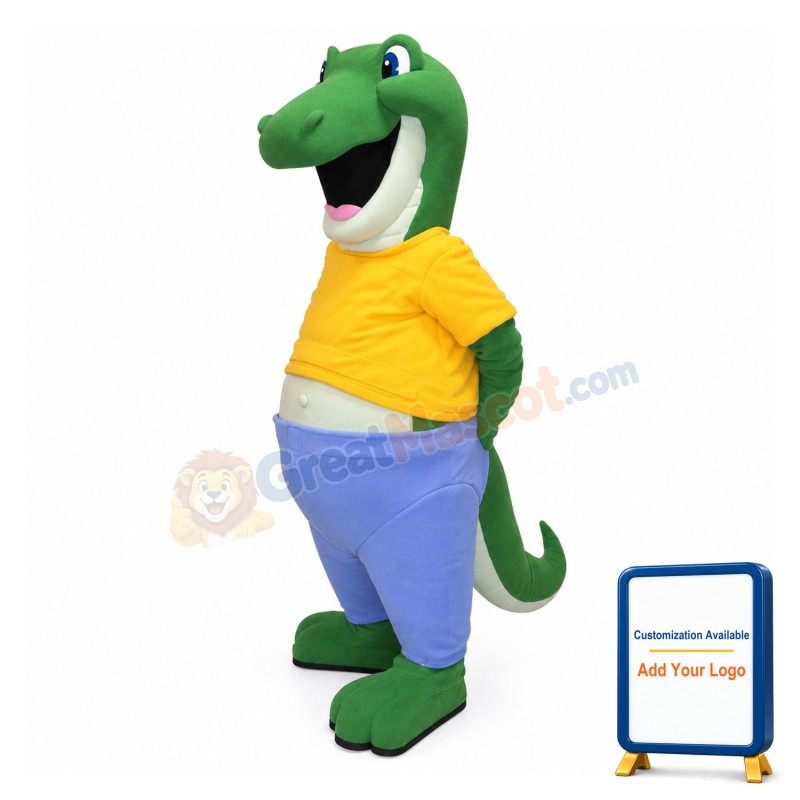 Happy Green Crocodile Mascot Costume
