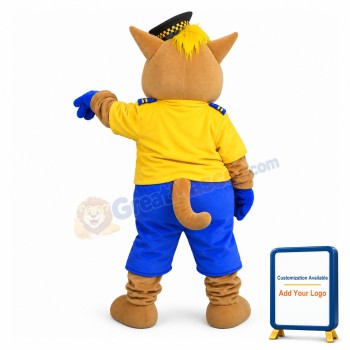 Adult Cartoon Khaki Cat Sheriff Mascot Costume