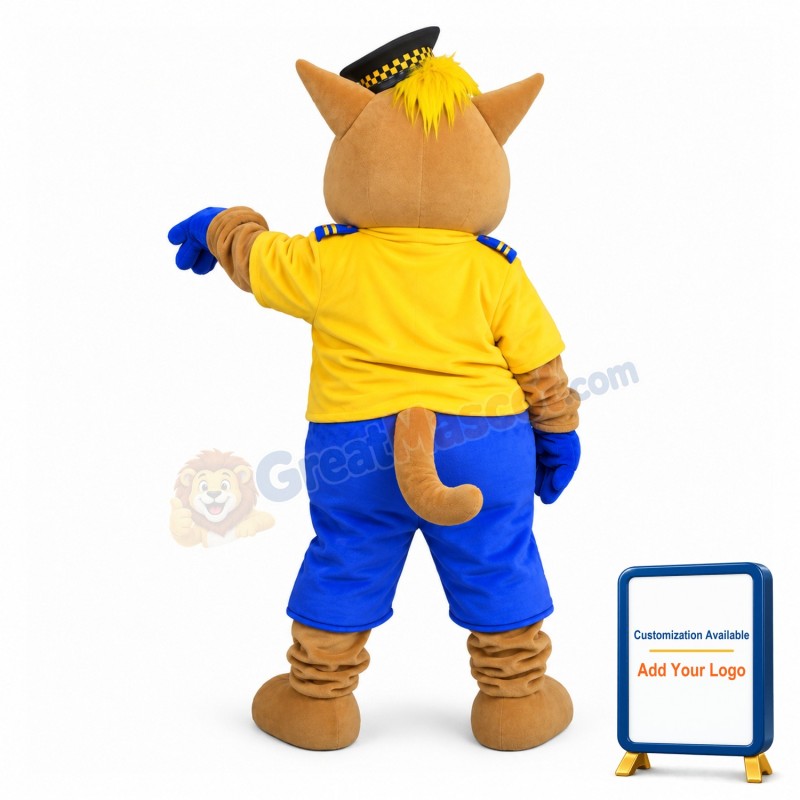 Adult Cartoon Khaki Cat Sheriff Mascot Costume