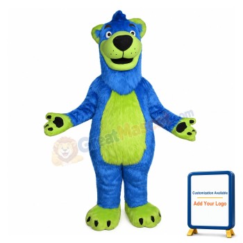 Blue & Green Bear Long Fur Mascot Costume
