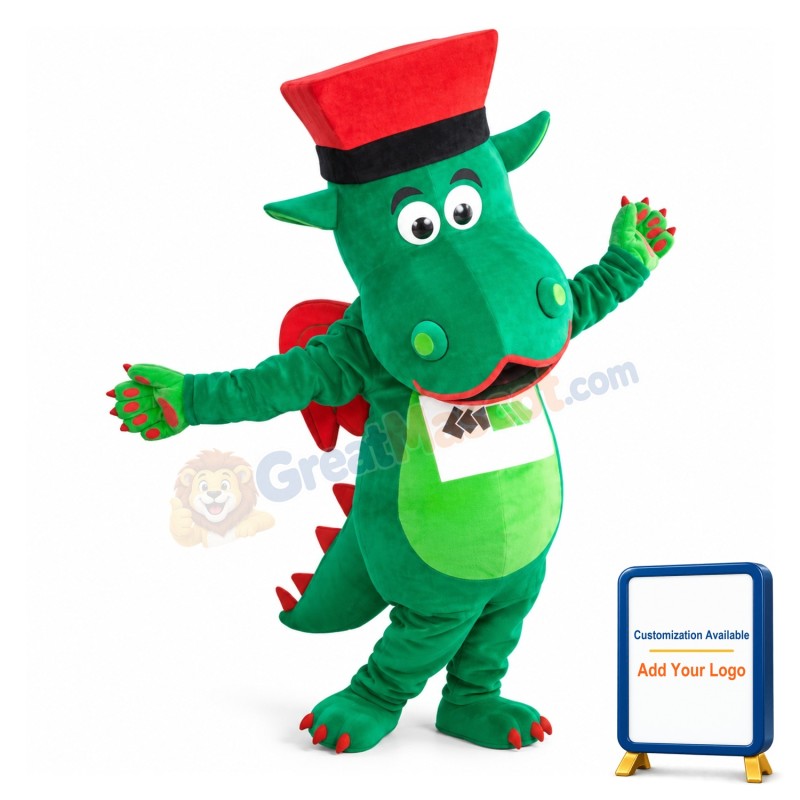 Cartoon Green Flying Dinosaur With Big Mouth Mascot Adult Costume