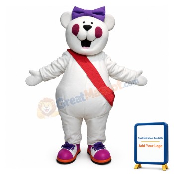 Cute Cartoon White Bear Mascot Costume With Purple Blush