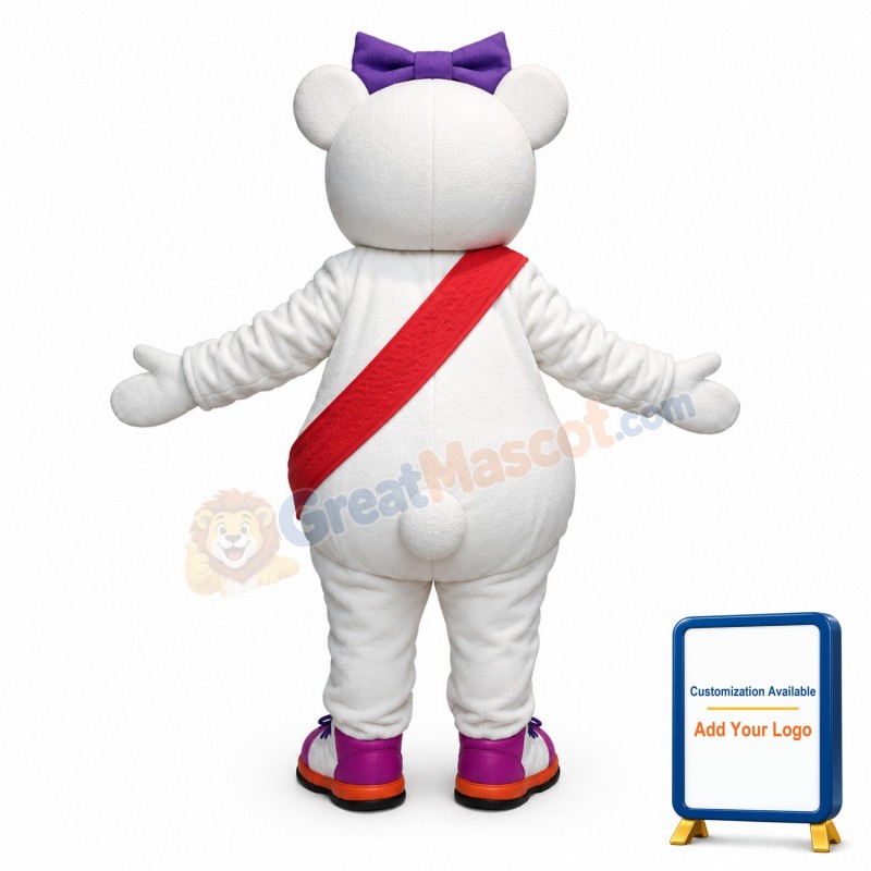 Cute Cartoon White Bear Mascot Costume With Purple Blush
