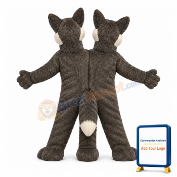 Couple Gray Wolf Long Fur Mascot Costume