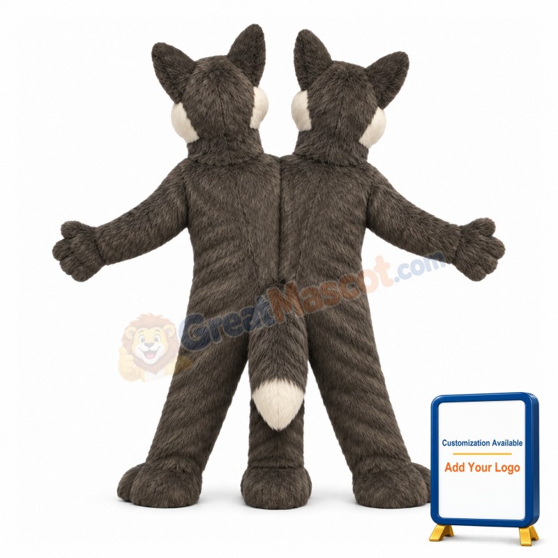 Couple Gray Wolf Long Fur Mascot Costume
