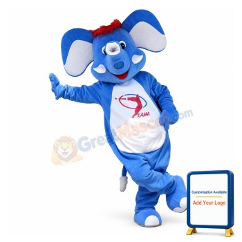 Cute Blue Elephant With Red Hair Mascot Costume