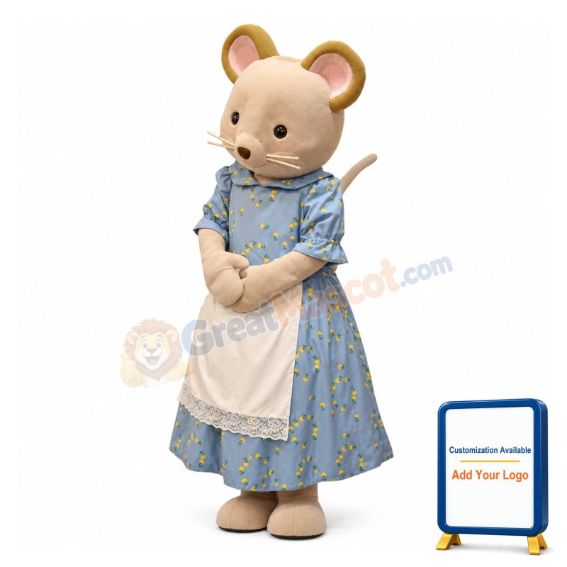 Cartoon Brown Mouse Apron Mom Mascot Adult Costume