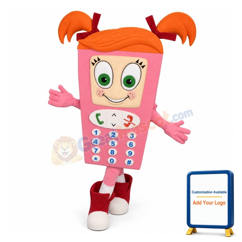 Cute Cartoon Pink Cell Phone Girl Mascot Costume