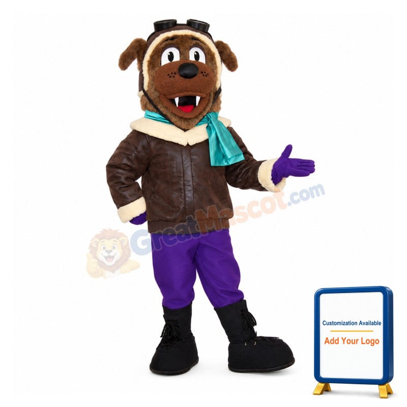 Brown Dog Aviator Mascot Costume