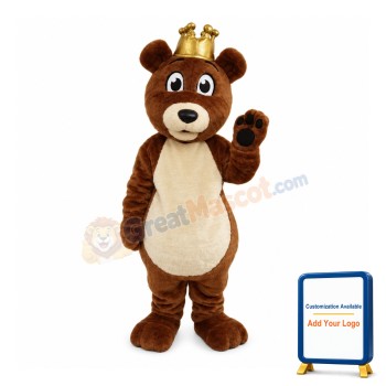 Brown Bear With Golden Crown Mascot Costume