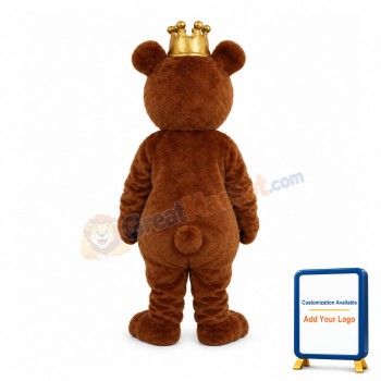 Brown Bear With Golden Crown Mascot Costume