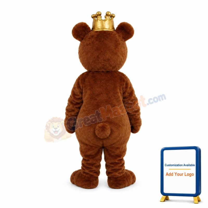 Brown Bear With Golden Crown Mascot Costume