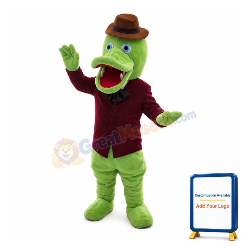 Green Platypus With Brown Hat Mascot Costume