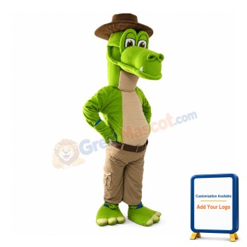 Long Neck Dinosaur With Khaki Pants Mascot Costume