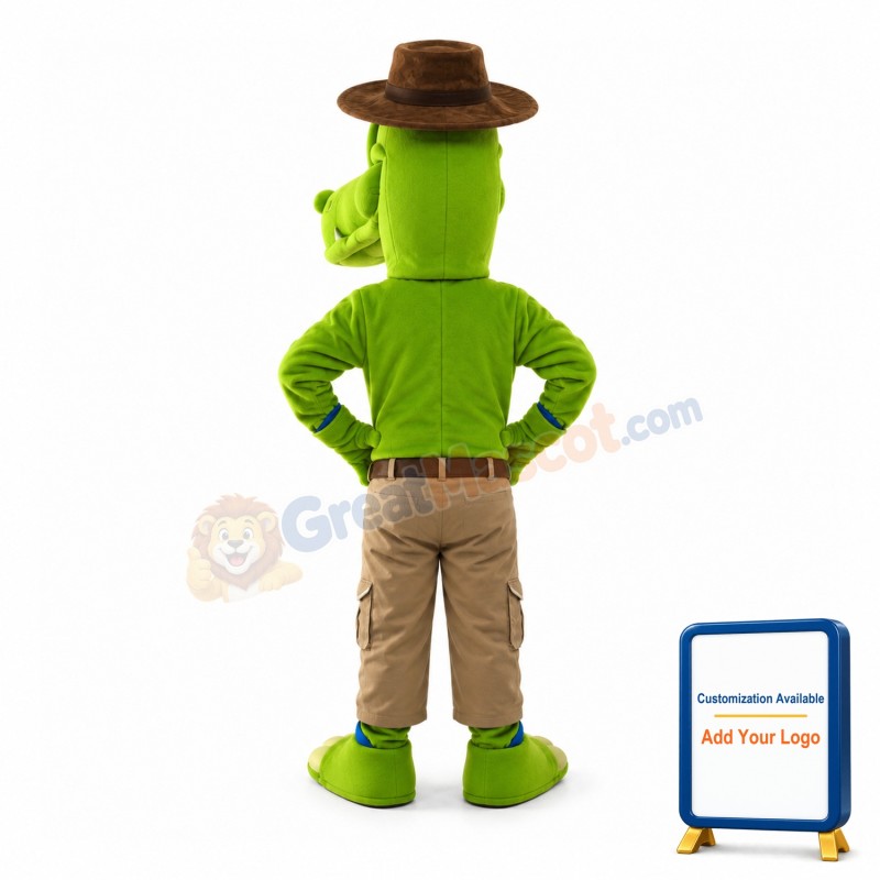 Long Neck Dinosaur With Khaki Pants Mascot Costume
