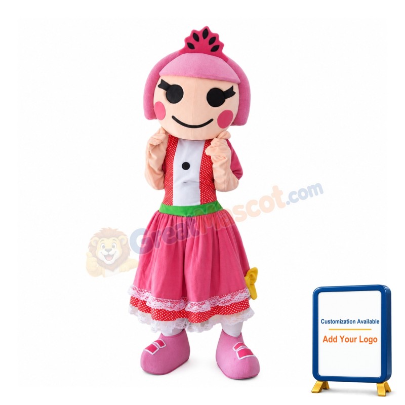 Happy Smiling Girl With Pink Hair Mascot Costume