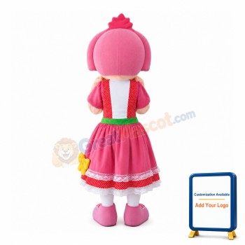 Happy Smiling Girl With Pink Hair Mascot Costume