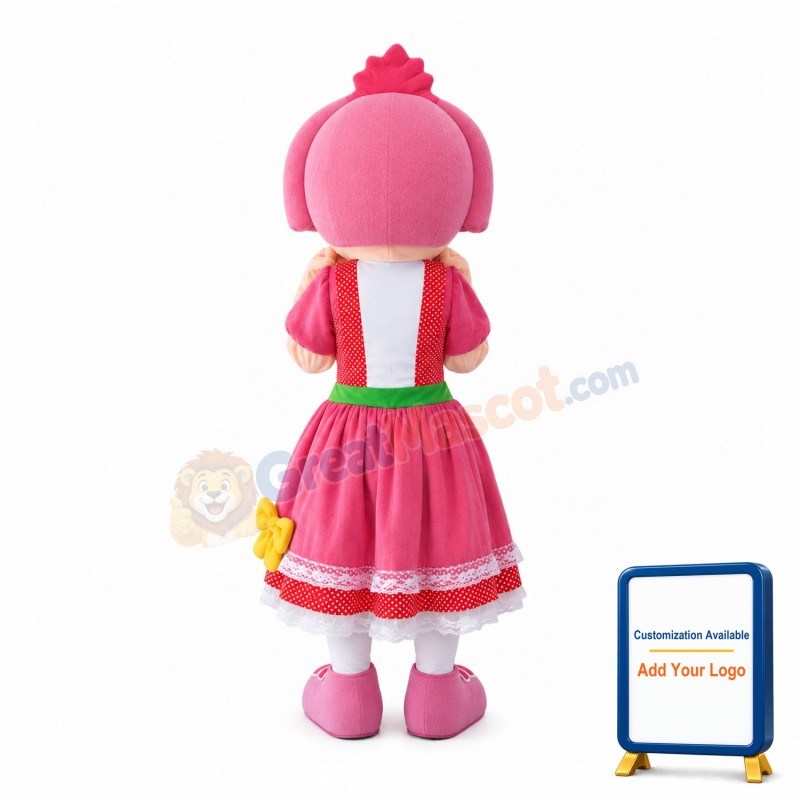 Happy Smiling Girl With Pink Hair Mascot Costume