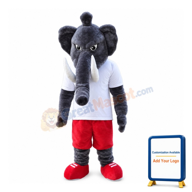 Adult Elephant With White Shirt Mascot Costume