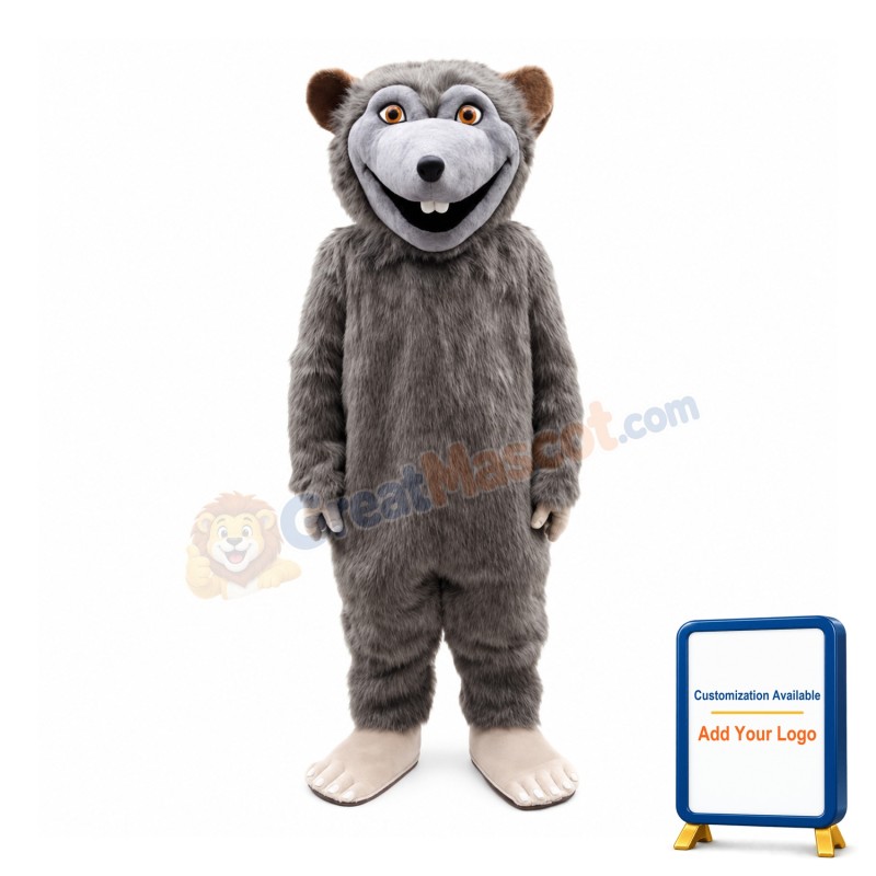 Glad Grey Long Fur Beaver Mascot Costume