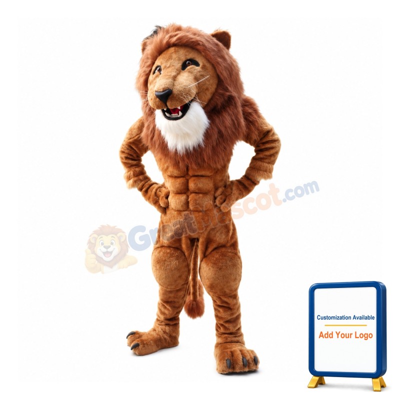 Elated Muscle Lion Mascot Costume