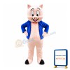 Pink Little Pig In Blue Coat Mascot Costume