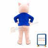 Pink Little Pig In Blue Coat Mascot Costume