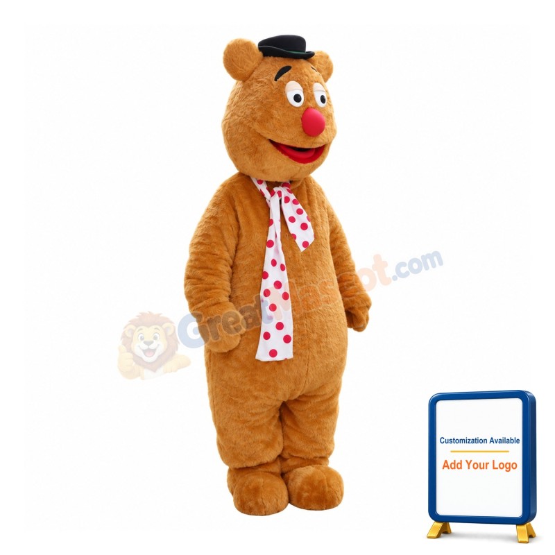 Likable Bear With Polka Dot Scarf Mascot Costume