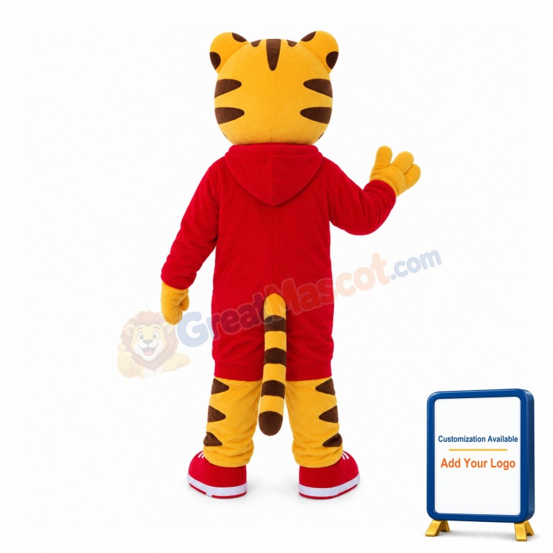 Lovely Cartoon Tiger With Red Coat Mascot Costume