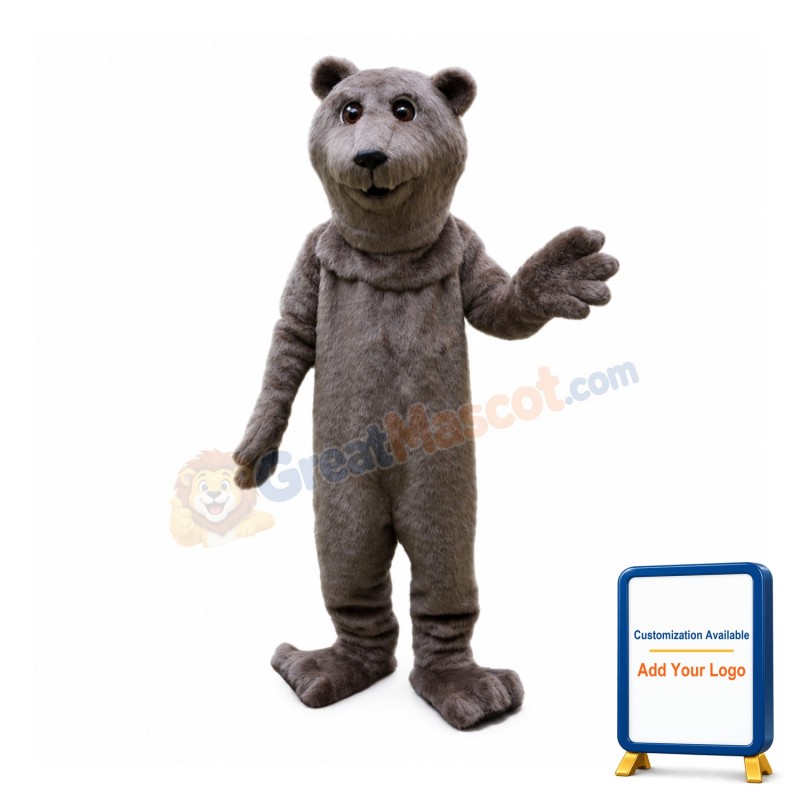 Plush Slim Grey Bear Mascot Costume