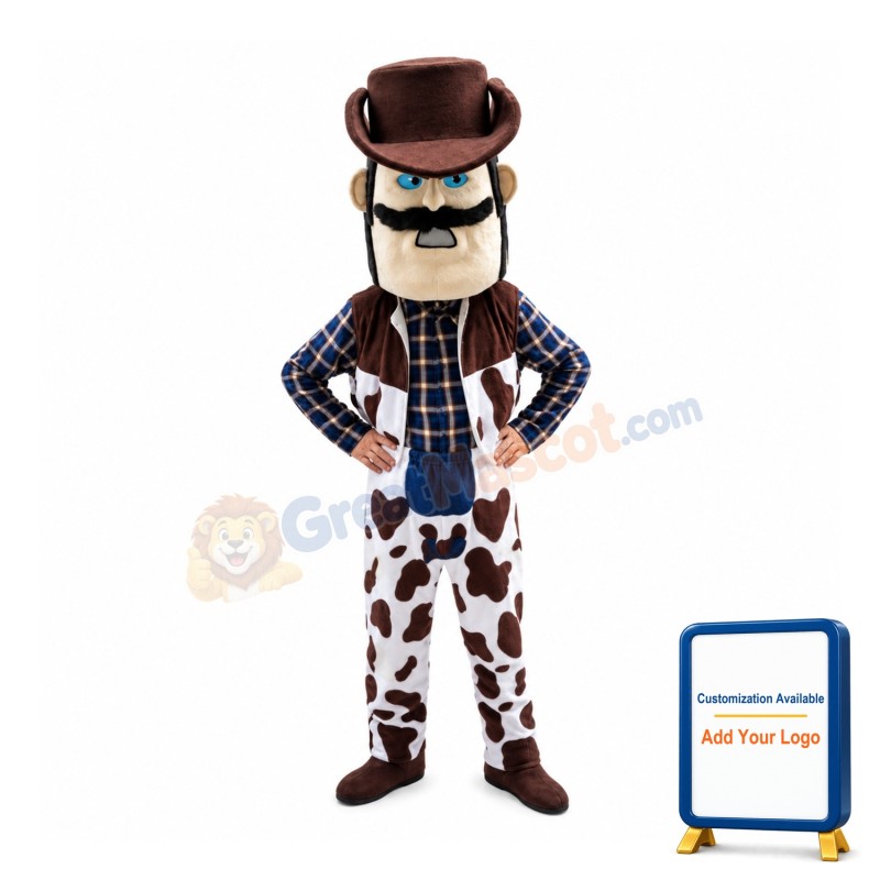 Bearded Man Owning Milk Farm Mascot Costume