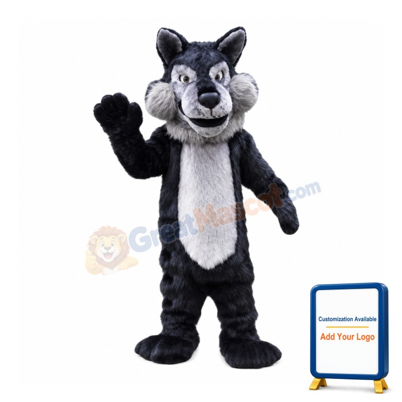Cunning Black & Grey Wolf Mascot Costume