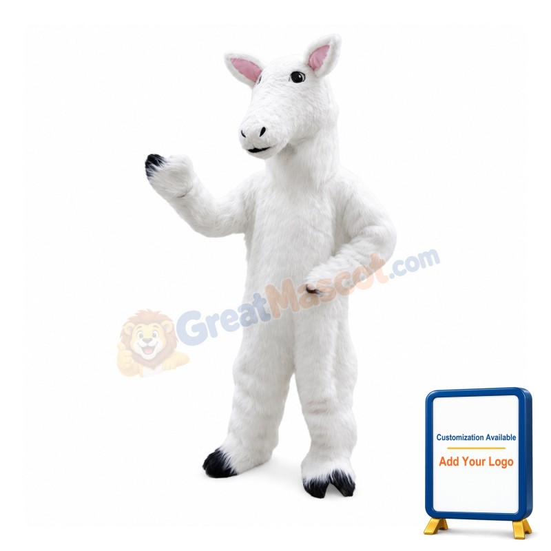 Mild Sheep Full Of White Long Fur Mascot Costume