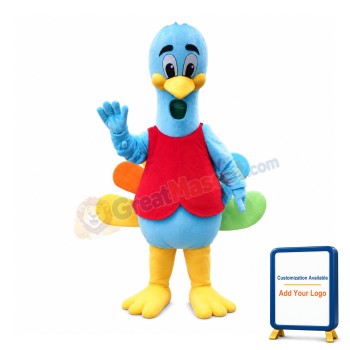 Blue Peacock With Colorful Tail Mascot Costume