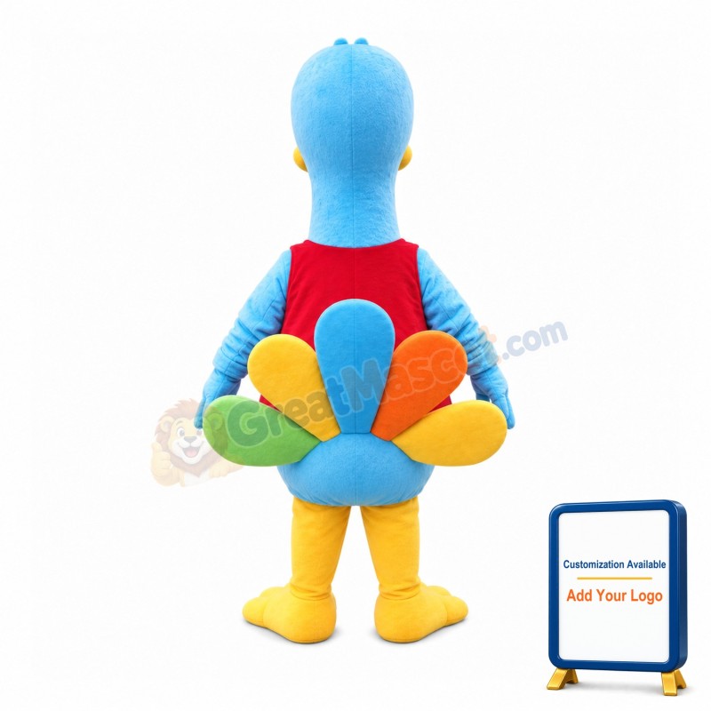 Blue Peacock With Colorful Tail Mascot Costume