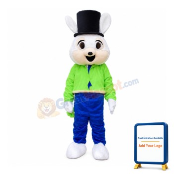 Gentle Rabbit With Green Coat Mascot Costume