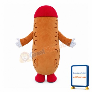 Cartoon Ham Sausage With Red Hat Mascot Costume