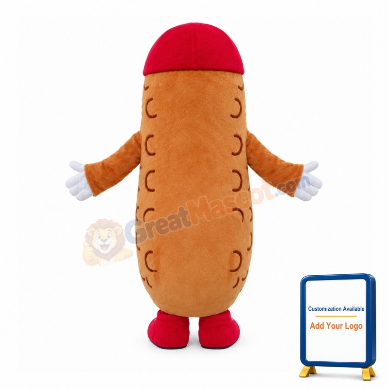Cartoon Ham Sausage With Red Hat Mascot Costume
