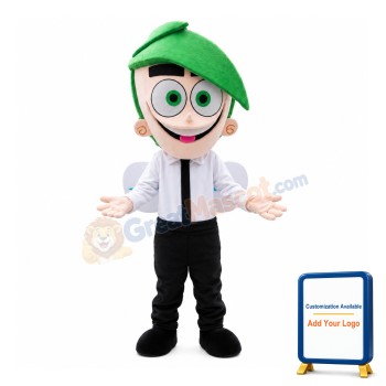 Little Boy With Exaggerated Green Hair Mascot Costume