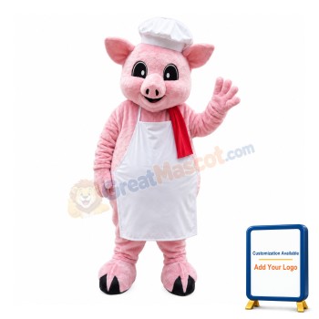 Pink Pig Chef With Red Towel Mascot Costume