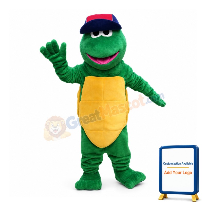 Green Turle With Baseball Cap Mascot Costume